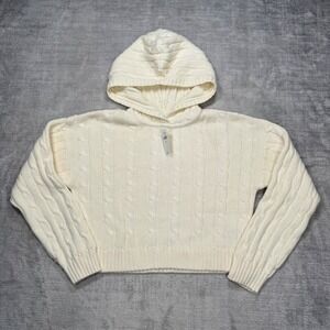 Gap Kids Sweater Youth 10 Cream Cable Knit Cotton Pullover Hoodie Cropped NWT